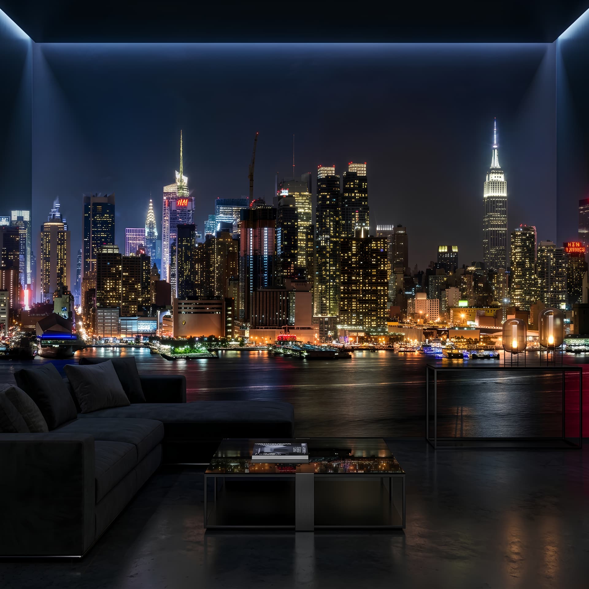 3D Duvar Kağıdı duvar kağıdı — 3D Görünümlü New York Gece Şehir Manzaralı Duvar Kağıdı