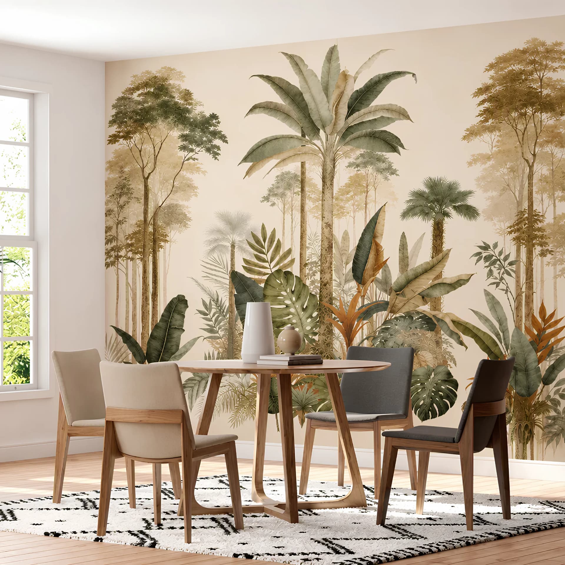 Salon duvar kağıdı — Boho Tarzı Doğal Yaprak Desenli Dekoratif Duvar Kağıdı
