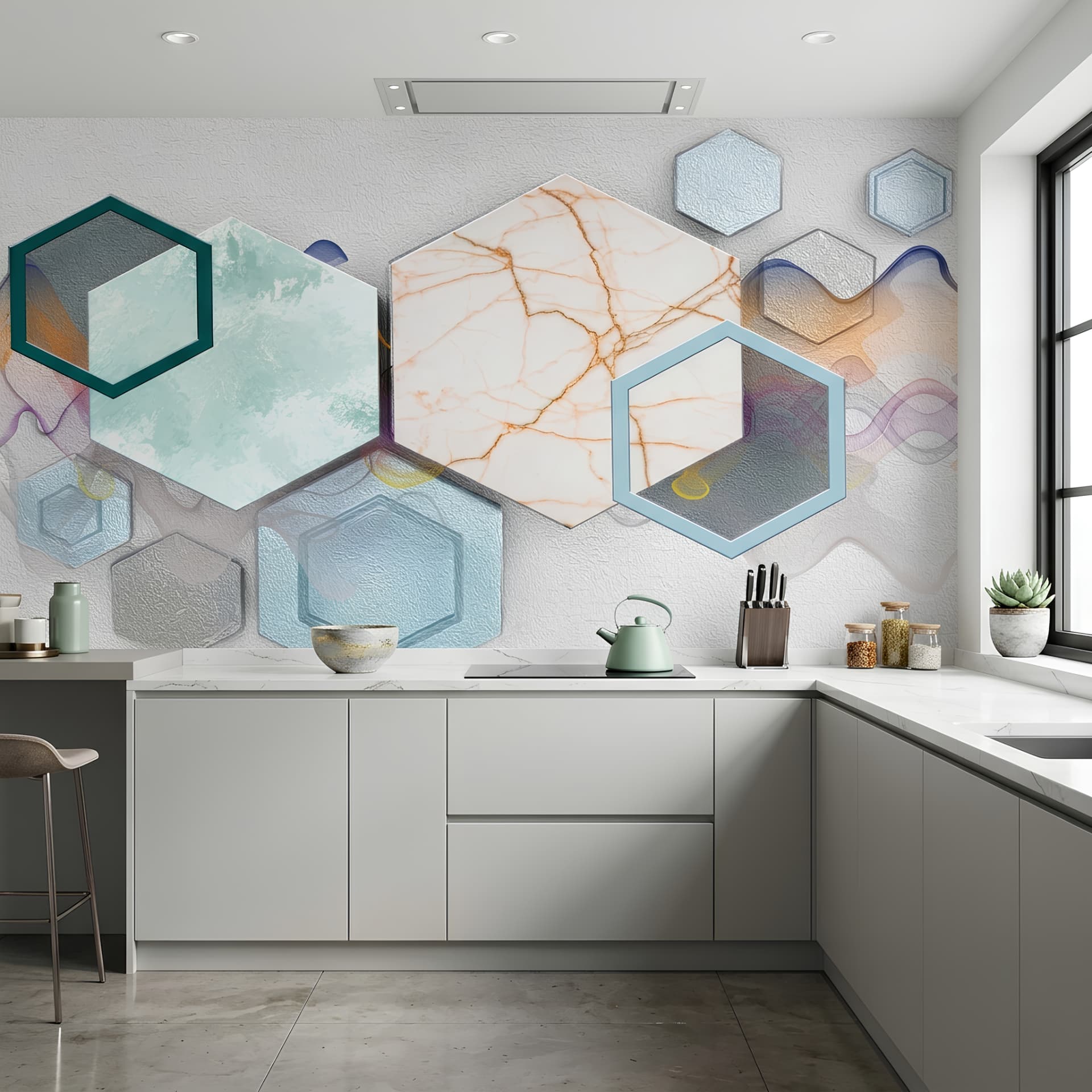 Banyo duvar kağıdı — Geometrik Mermer Görünümlü Soyut Duvar Posteri