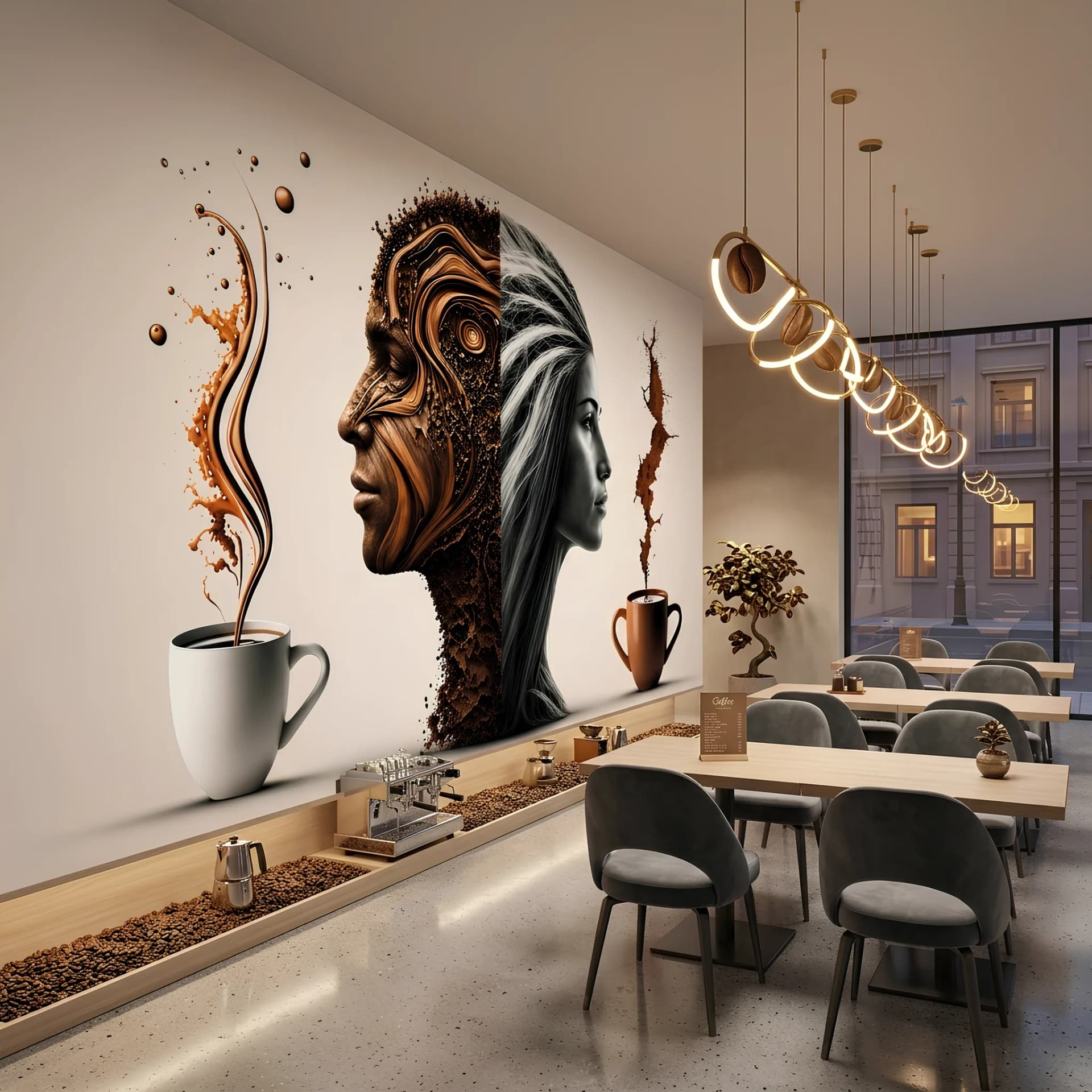 Mutfak duvar kağıdı — Kafe ve Restoran Dekorasyonu İçin Sanatsal Kahve Temalı Duvar Kağıdı