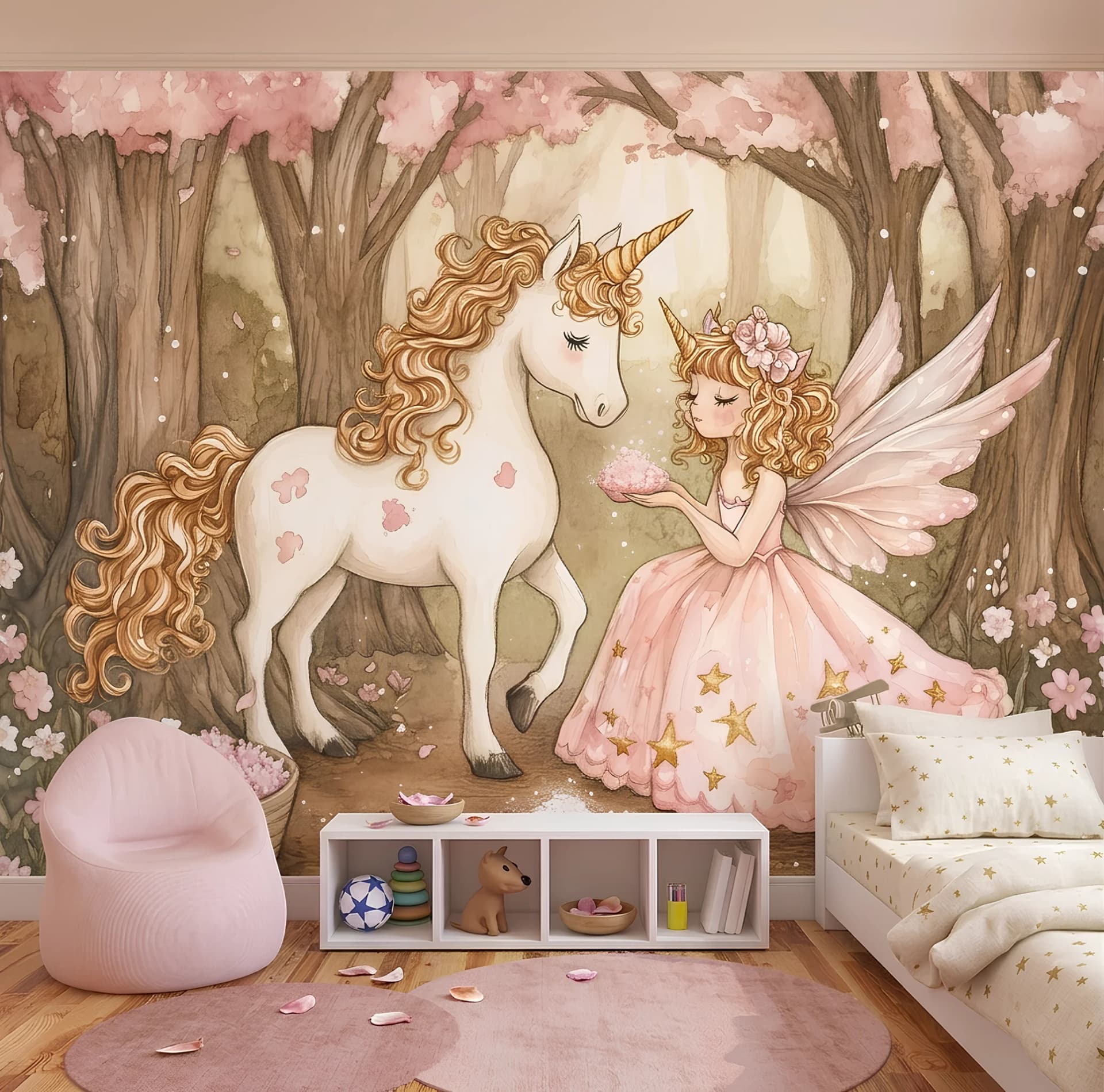 Çocuk Odası duvar kağıdı — Kız Çocuk Odası İçin Sihirli Orman ve Unicorn Duvar Kağıdı