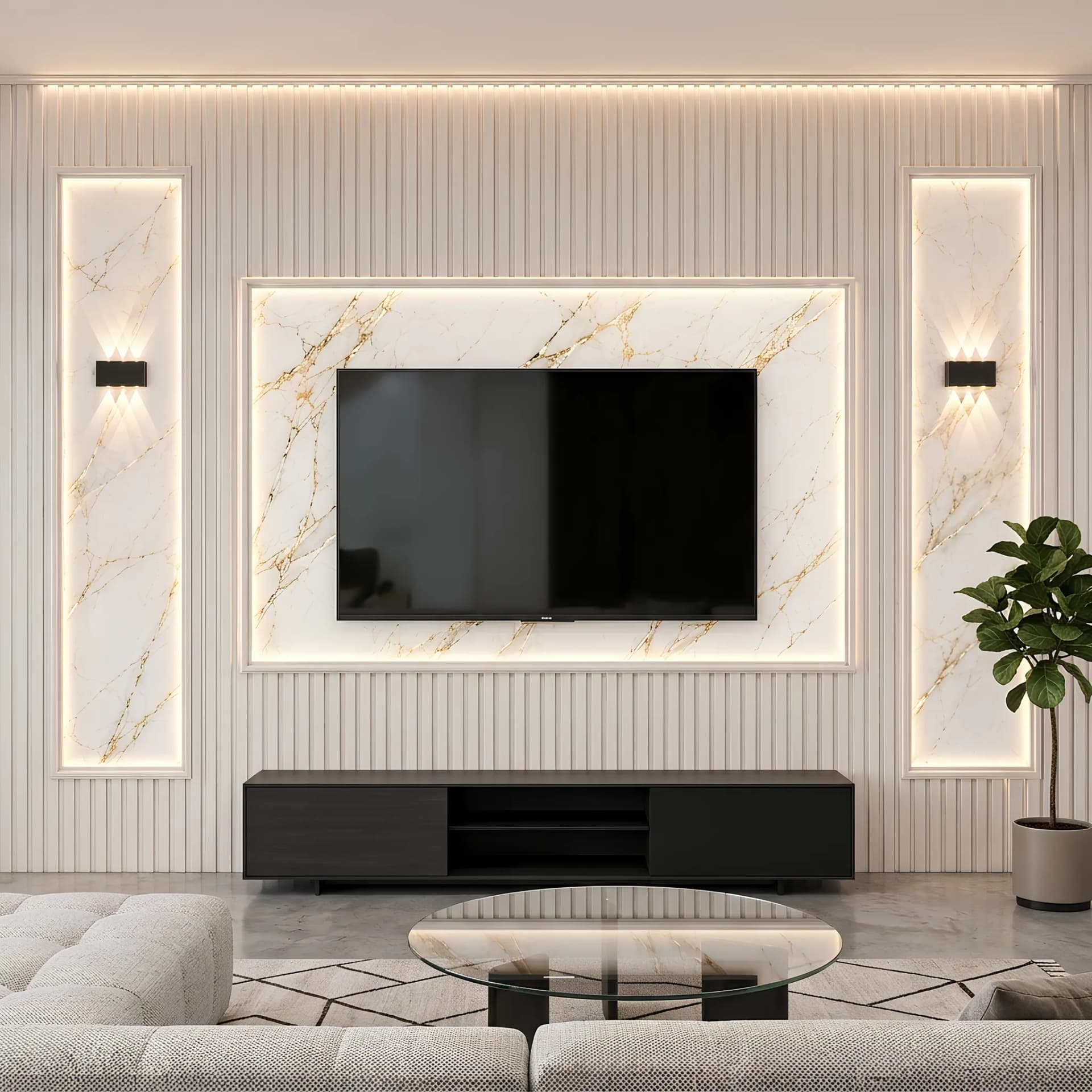 Salon duvar kağıdı — Modern Çıtalı Lüks Mermer Görünümlü Duvar Kağıdı