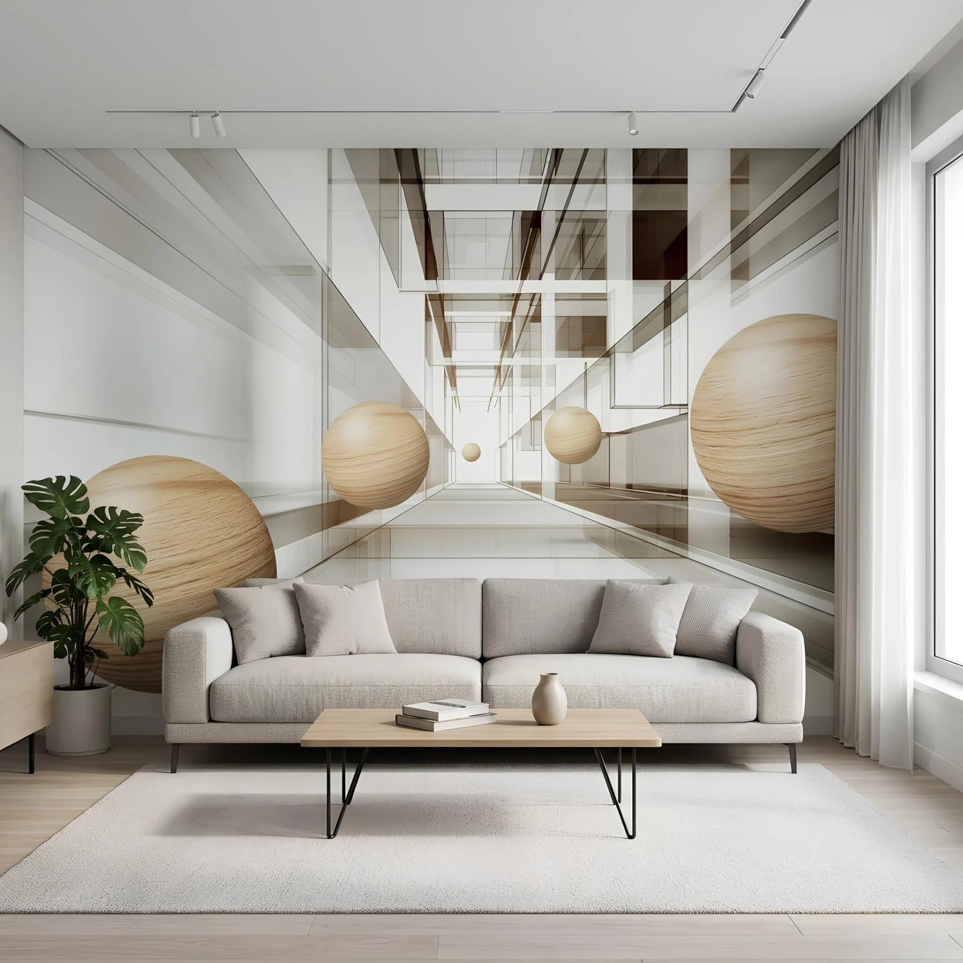 3D Duvar Kağıdı duvar kağıdı — Modern Geometrik Tasarımlı 3 Boyutlu Uçan Küreler Duvar Kağıdı